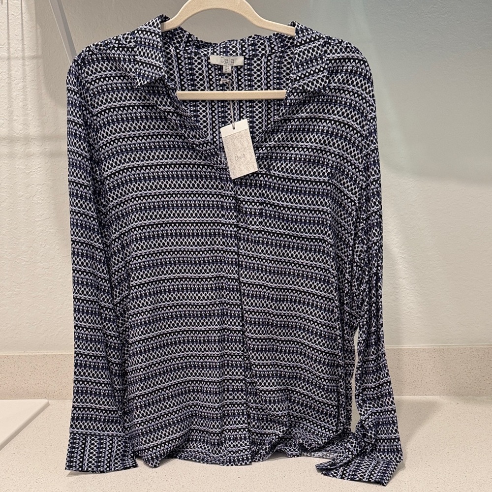 Dalia Blue and White Patterned Button Down Shirt